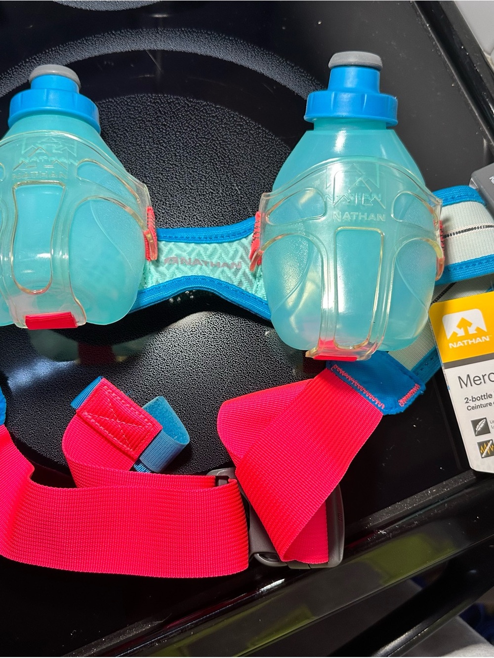 NATHAN Mercury 2 Running Hydration Belt Dual 600mL Bottles Pocket Blue